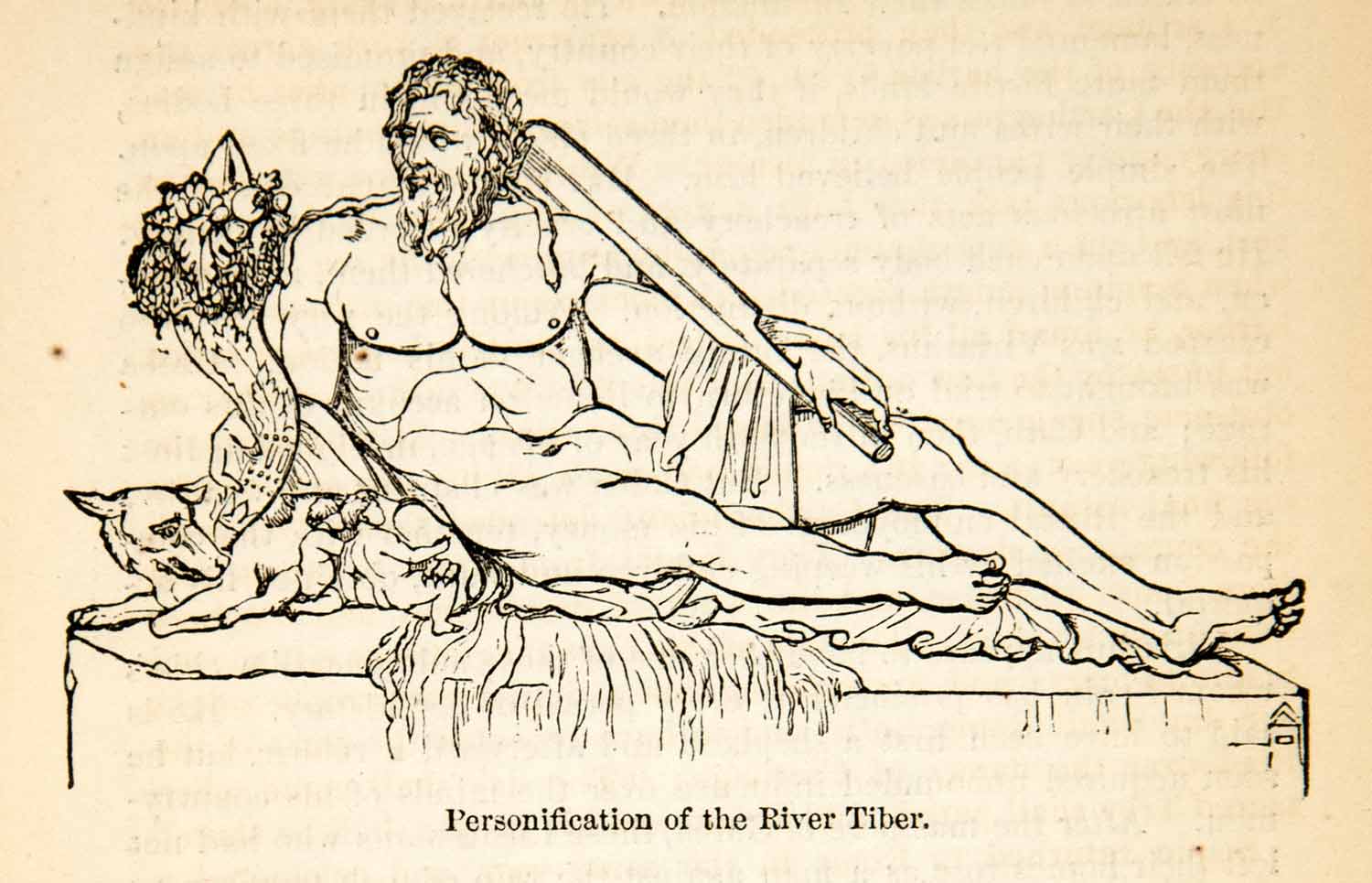 1875 Print Personified Statue River Tiber Italy Nude Historic Animal Floral XHD3