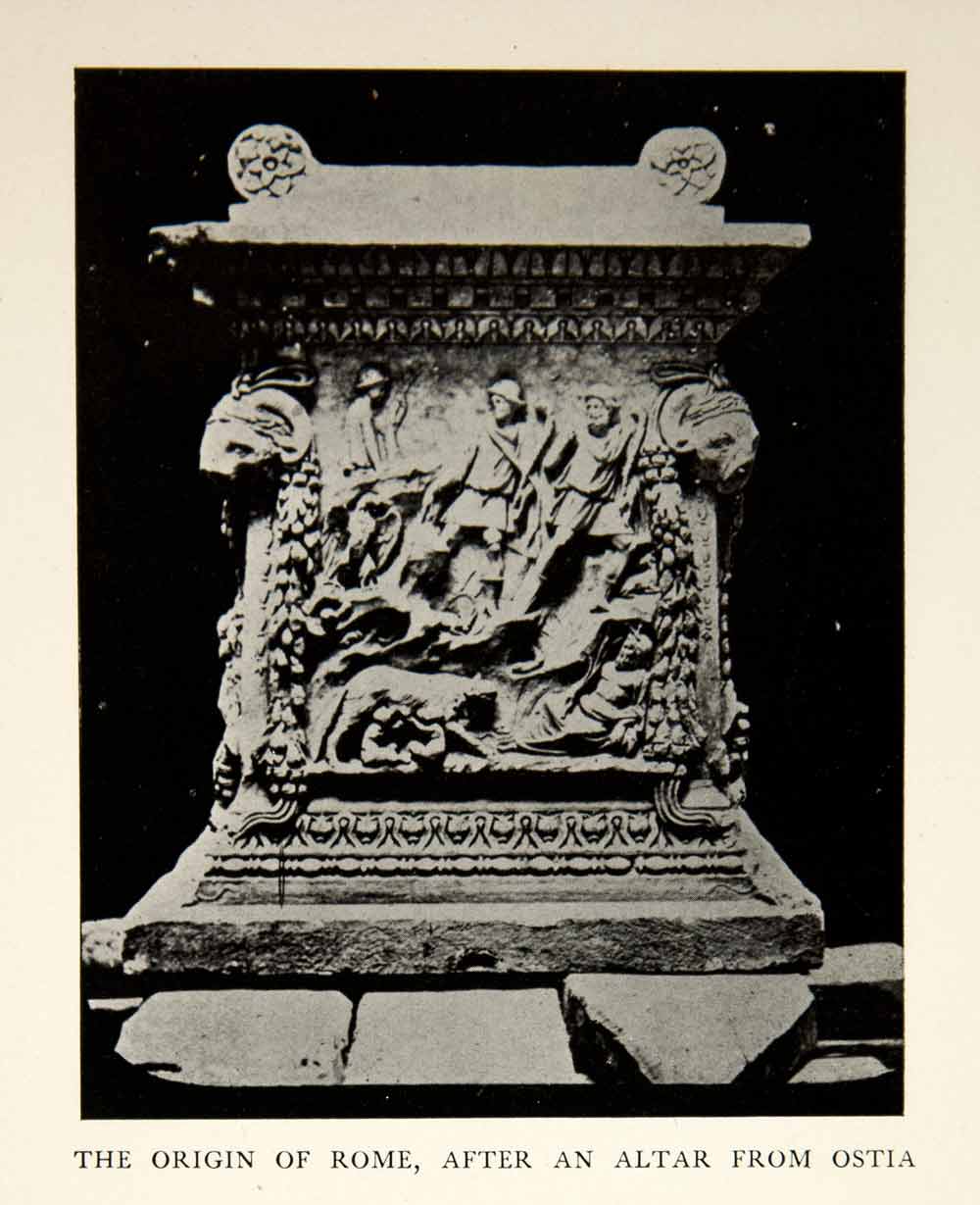 1905 Print Origin Rome Altar Ostia Ancient Roman Carving Sculpture Gods XHD4