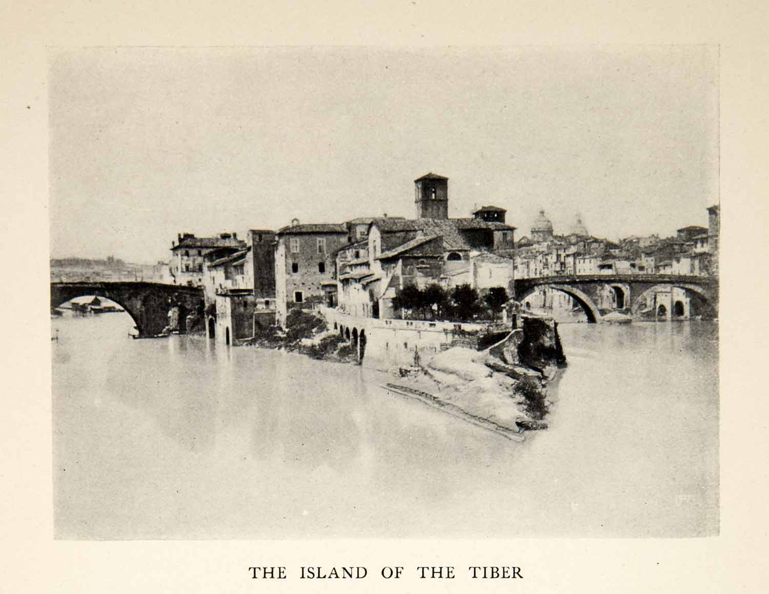 1905 Print Island Tiber Water City Italy Bridge Boat-Shaped Healing Ait XHD4