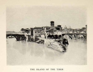 1905 Print Island Tiber Water City Italy Bridge Boat-Shaped Healing Ait XHD4