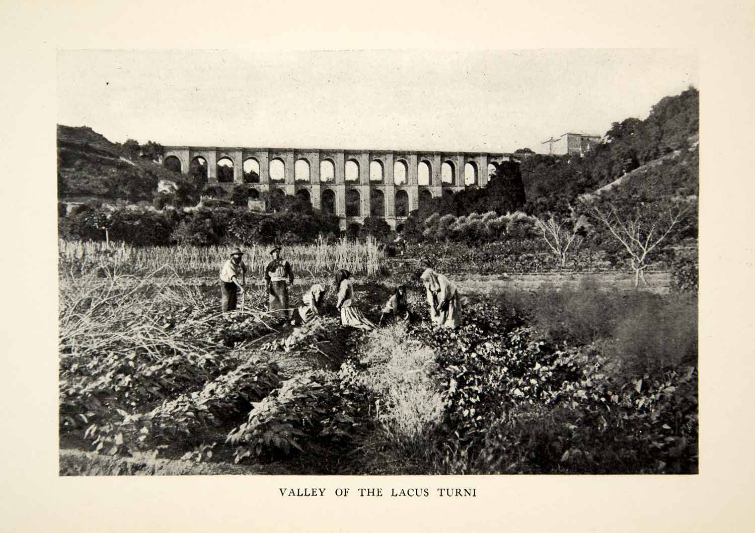 1905 Print Valley Lacus Turni Landscape Aqueducts Farming People Lake Rome XHD4