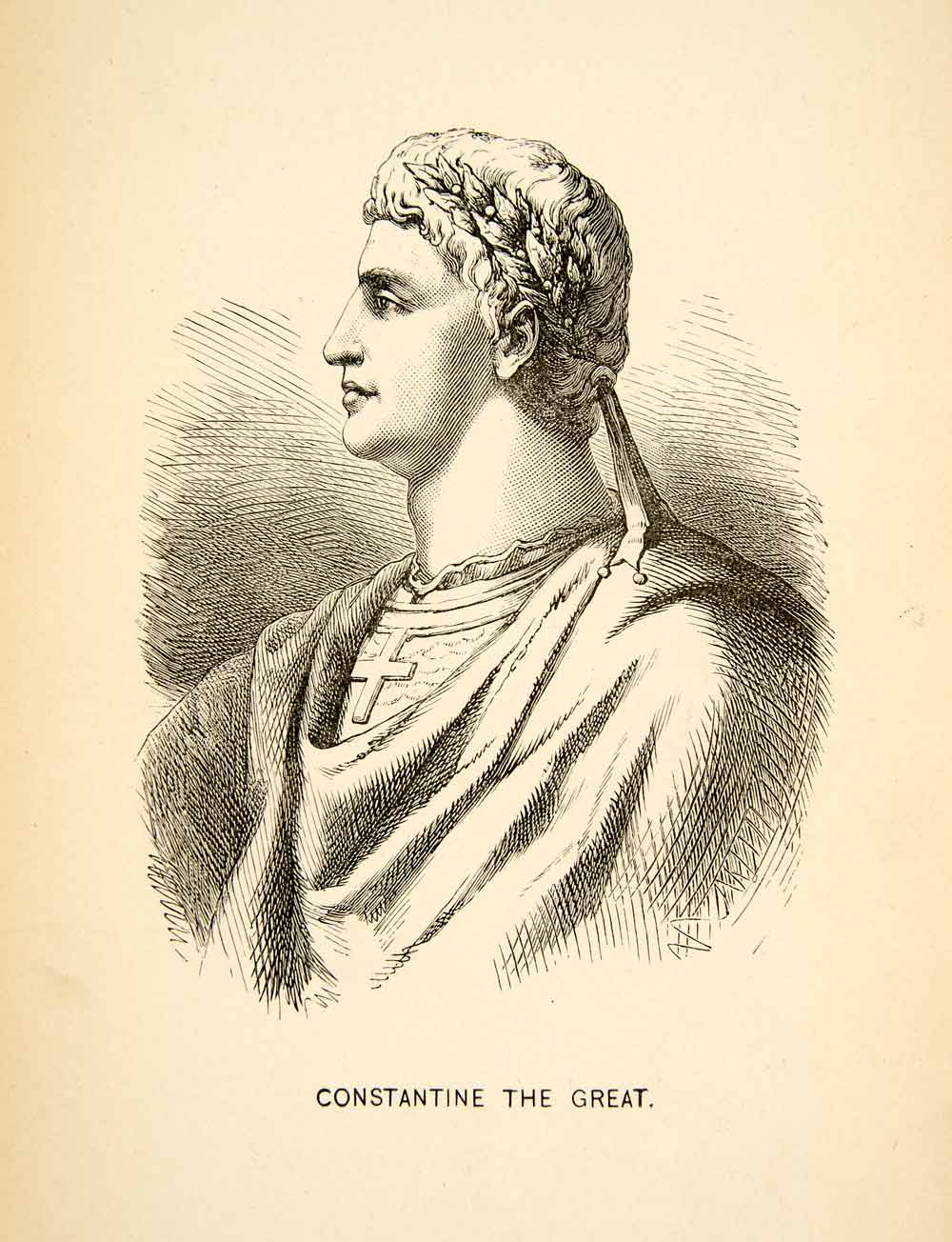 1895 Wood Engraving Portrait Constantine The Great Roman Emperor Royal XHD5