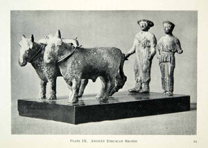 1914 Print Ploughman Arezzo Etruscan Bronze Statue Ox Rome Plow Farm XHD8