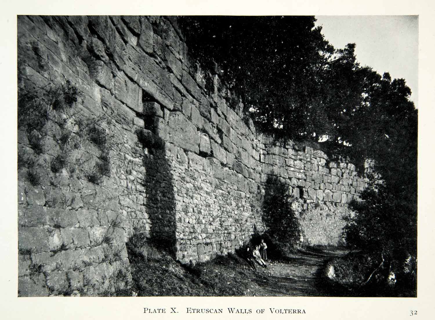 1914 Print Etruscan Wall Volterra Tuscany Italy Velathri Etrusci Roman XHD8