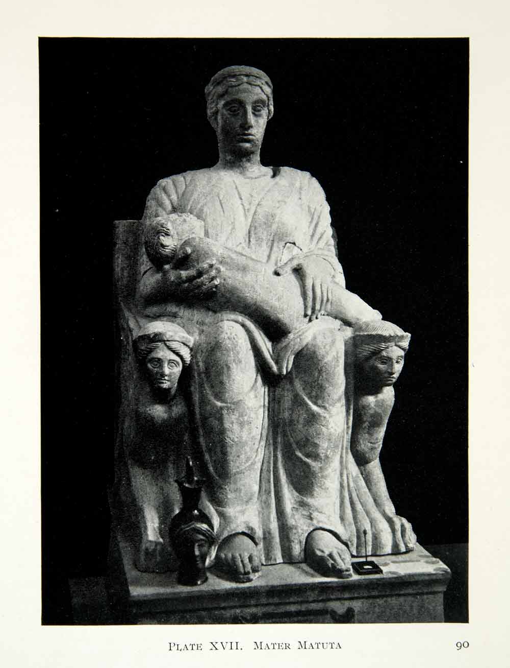 1914 Print Statue Mater Matuta Latin Goddess Aurora Nursing Child Throne XHD8