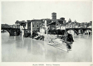 1914 Print Insula Tiberina Tiber Island Rome Italy Basilica Bartolomeo XHD8