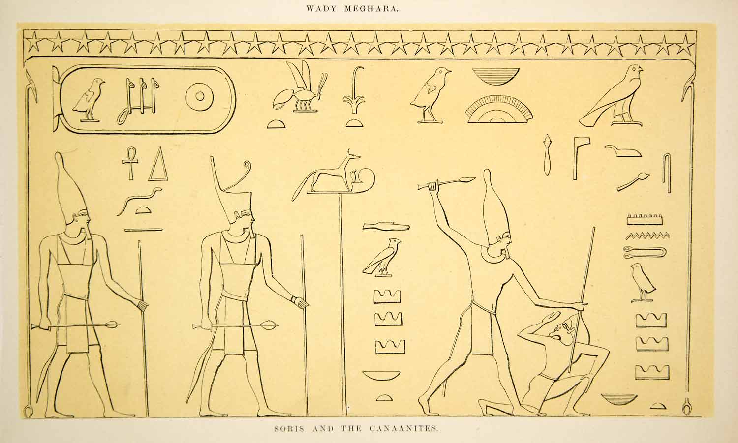 1857 Print Logogram Pharaoh Sneferu Soris Canaan Egypt Levant Wadi Maghareh XHE1