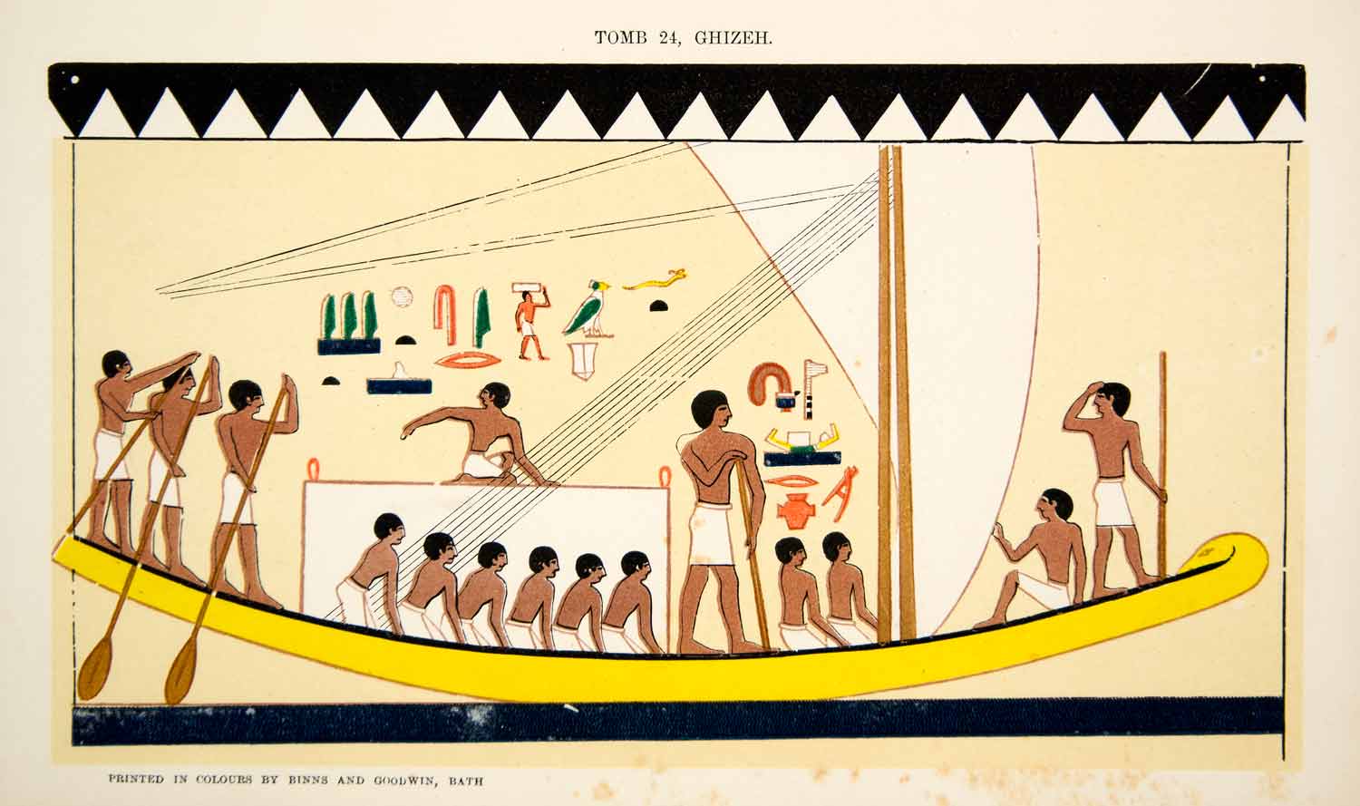 1857 Print Hieroglyph Sacred Boat Prince Mourhet Tomb 24 Egyptian Hieratic XHE1