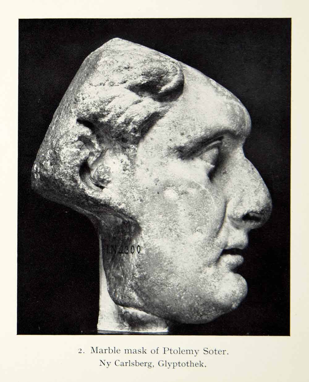 1941 Print Marble Mask Ptolemy Soter Lagides Macedonian Profile Pharoah XHE3