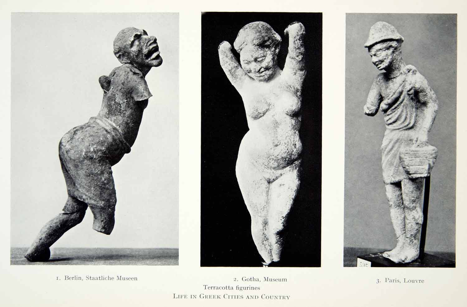 1941 Print Terracotta Figures Greek Artifact Nude Sculptures Statues XHE3
