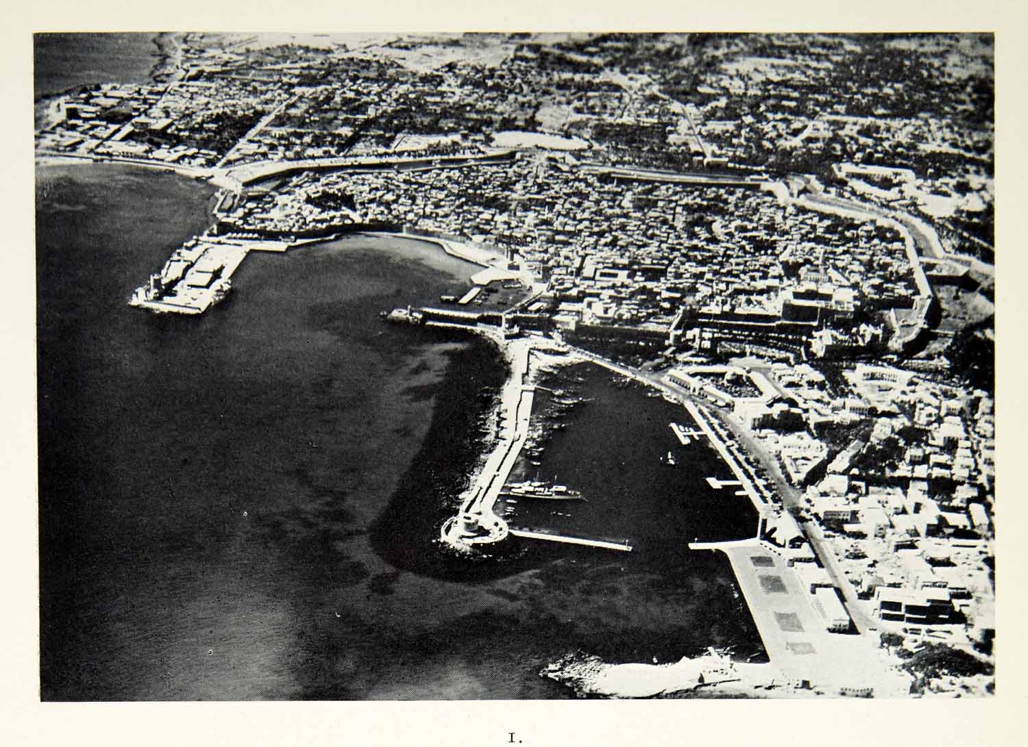 1941 Print Rhodes Aerial View Cityscape Coastal Harbor Sea Shore Bird's Eye XHE3