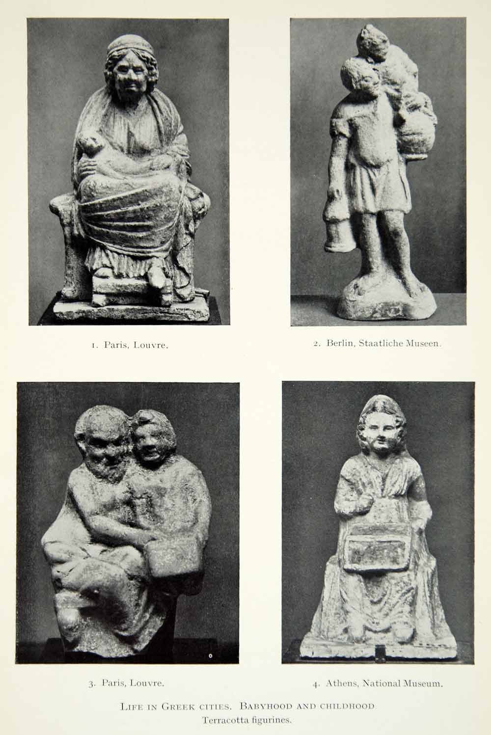 1941 Print Greek Sculpture Baby Child Figurines Classical Slave Pedagogue XHE3