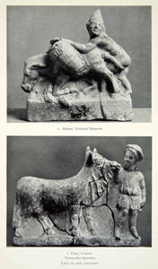 1941 Print Greek Farmer Donkey Baskets Artifact Archaeological Figurines XHE3
