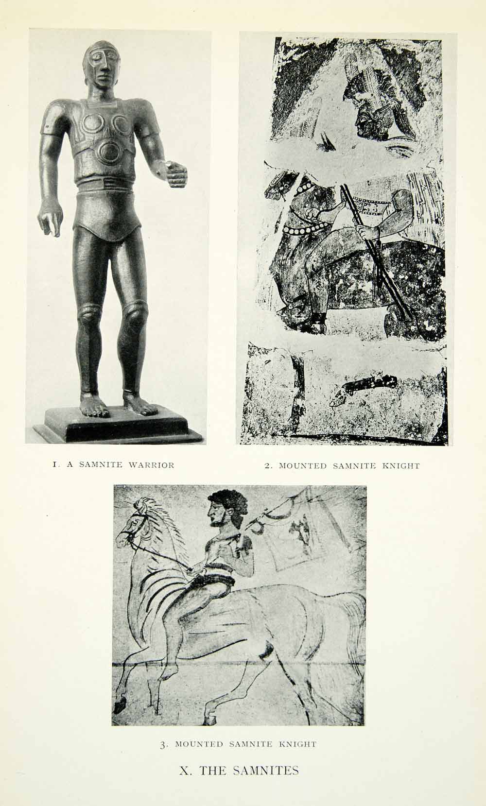1927 Print Bronze Statuette Samnite Warrior Knight Mural Archaeology XHE5