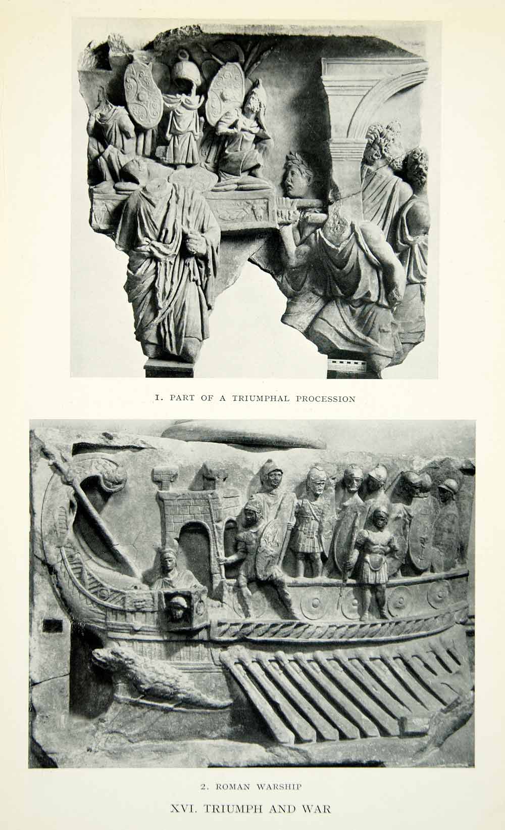 1927 Print Bas-Relief Roman Military Procession Liburnica Warship XHE5
