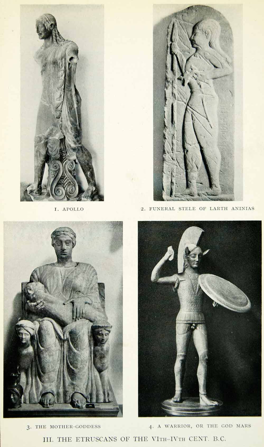 1927 Print Apollo Stele Larth Aninias Warrior Mars Etruscan Archaeology XHE5
