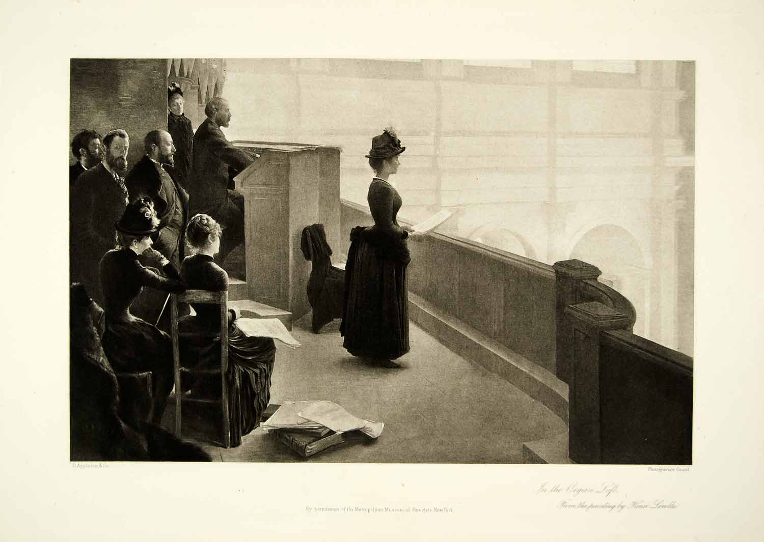 1895 Photogravure Henri Lerolle Organ Loft Rehearsal Music Song Sing Art Dress