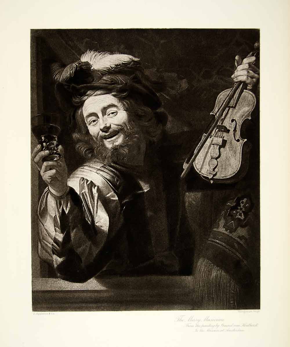 1895 Photogravure Gerard van Honthorst Merry Musician Violinist Violin Fiddle