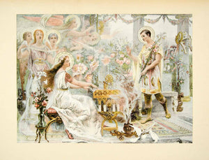 1895 Typogravure Adolphe La Lyre Saint Cecilia Valerian Harpsichord Music Angels