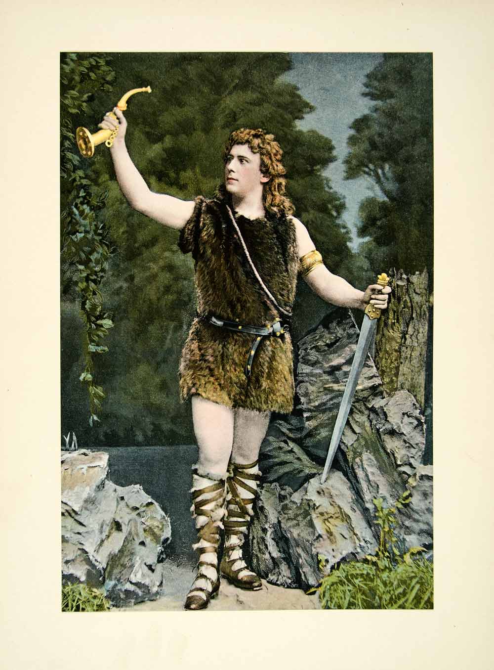 1895 Typogravure Max Alvary Tenor Siegfried Sword Costume Wagnerian Opera Stage