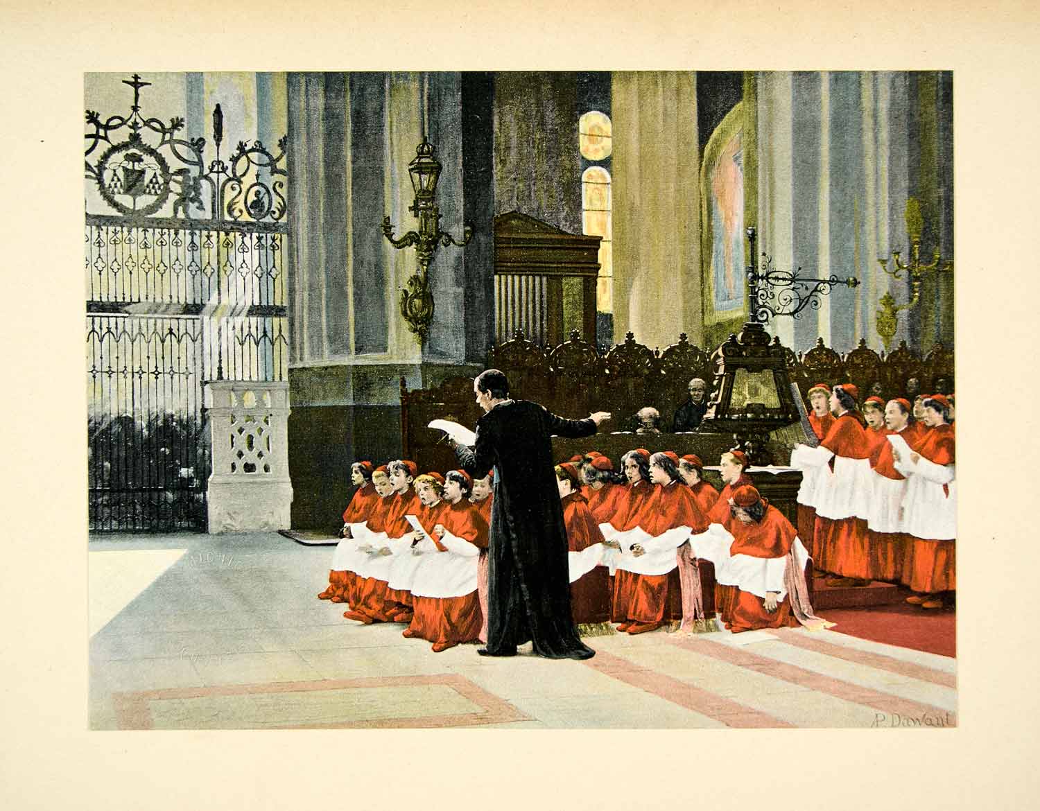 1895 Typogravure Albert Pierre Dawant Art Child's Choir Choirboys Church Music