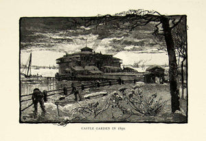 1895 Wood Engraving Castle Garden Clinton Battery Park Opera House New York City