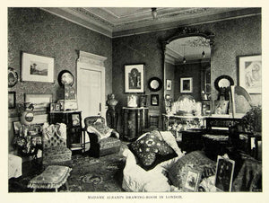 1895 Print Emma Albani Drawing Room London Home Victorian Interior Opera Soprano