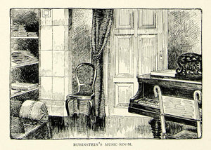 1895 Print Anton Rubinstein Music Room Chair Piano Russian Composer Pianist