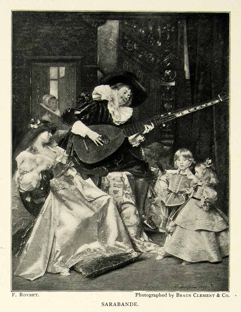 1895 Print Ferdinand Roybet Art Sarabande Dance Children Instrument Musician