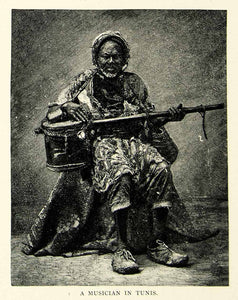 1895 Print Musician Tunisia Traditional Stringed Instrument Guitar Folk Music