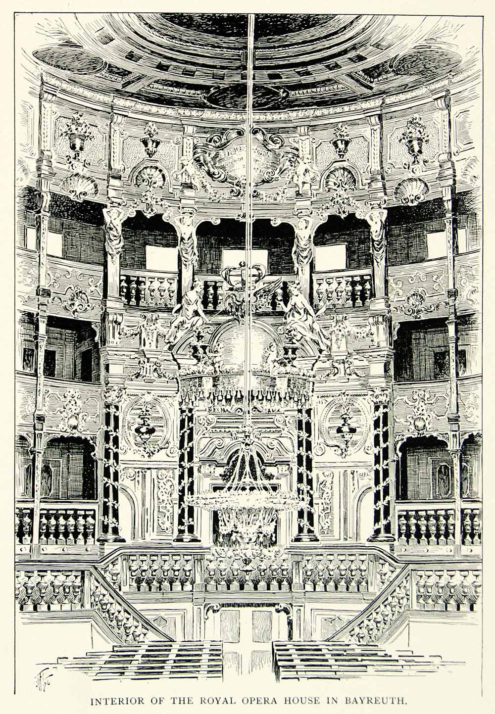 1895 Print Margravial Opera House Bayreuth Germany Interior Architecture Music
