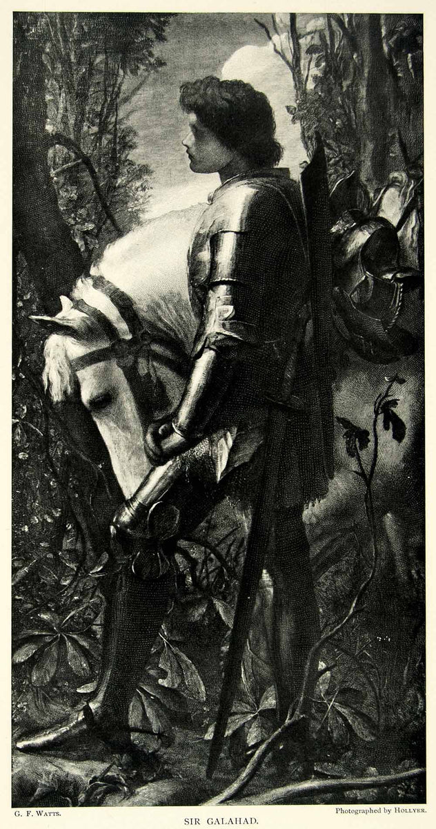 1895 Print Frederic Watts Art Sir Galahad King Arthur Round Tab