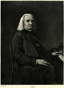 1895 Wood Engraving Franz Liszt Portrait Composer Pianist Mihaly Munkacsy Art - Period Paper
