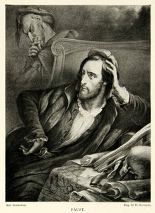 1895 Print Faust German Legend Doctor Faustus Deal with the Devil Ary Scheffer - Period Paper
