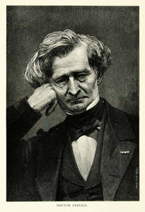 1895 Wood Engraving Hector Berlioz Portrait French Romantic Composer Conductor