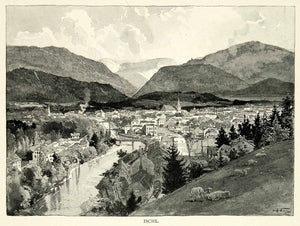 1895 Print Bad Ischl Upper Austria Traun River Salzkammergut Mountains Landscape