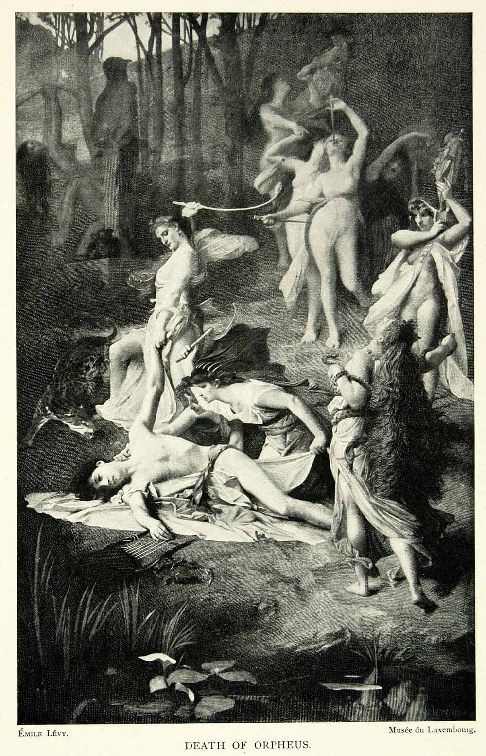 1895 Print Emile Levy Art Death of Orpheus Musician Ancient Greek Mythology God