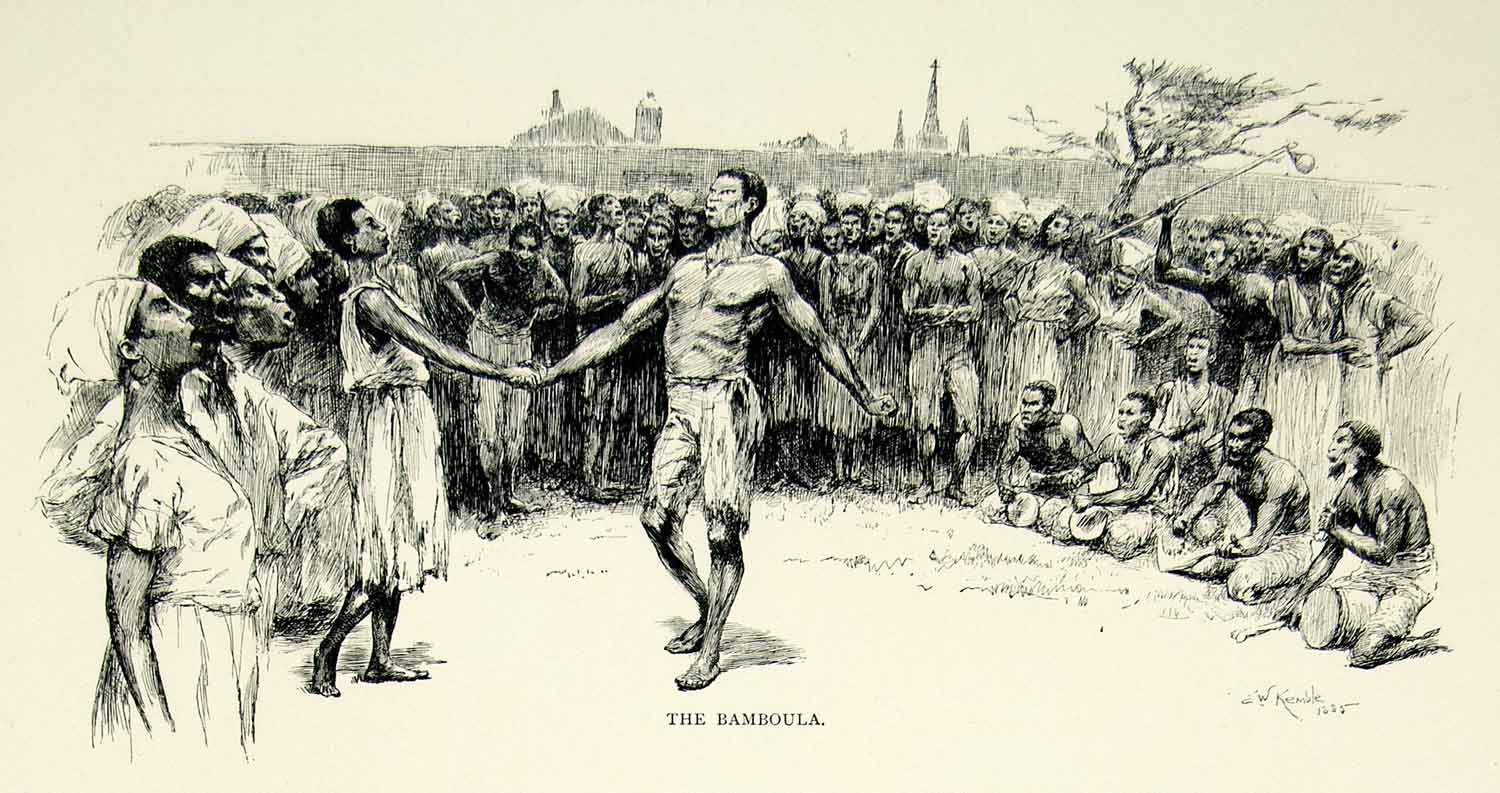 1895 Print Bamboula African Slave Dance Drums Black Americana E. W. Kemble Art