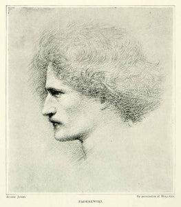 1895 Print Ignacy Jan Paderewski Pianist Portrait Edward Burne-Jones Drawing Art
