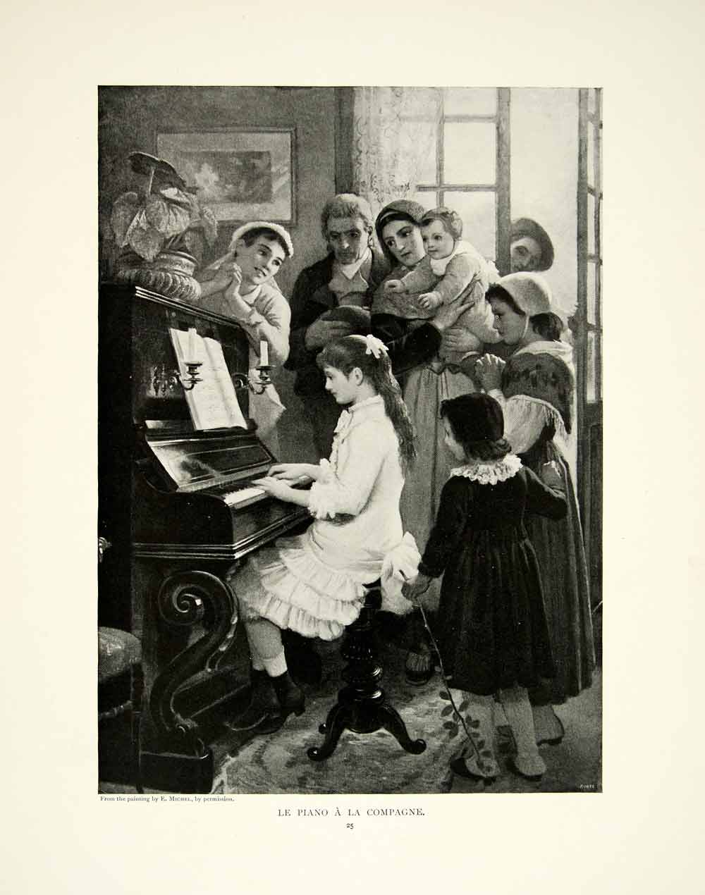 1895 Print Girl Playing Piano Music Song Family Musical Instrument Children Art