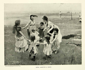 1895 Print Ring Around Rosy Children Playing Game Song Dance Music Ettore Tito