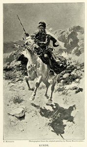 1895 Print R. Roubaud Kurde Horseback Rider Knight Plunder Pillage Sword Art