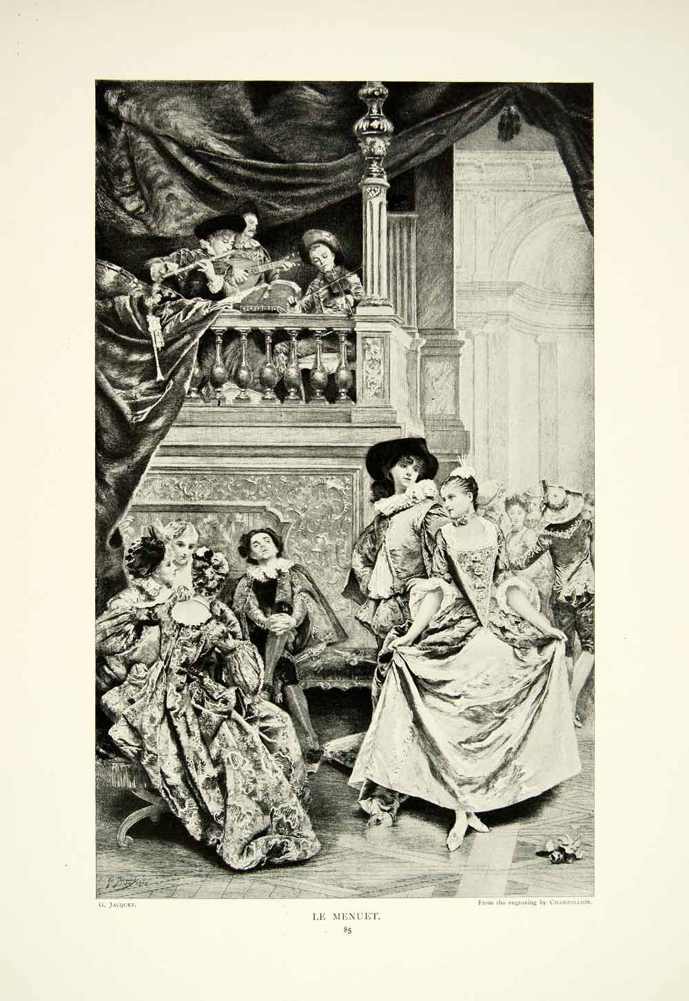 1895 Print Le Menuet French Dance Costume Aristocracy Music Musicians Minuet Art - Period Paper
