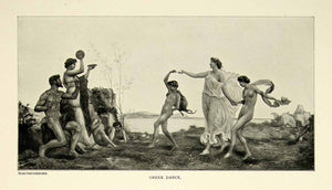 1895 Print Schutzenberger Greek Dance Nude Women Tambourine Flute Music Art Girl