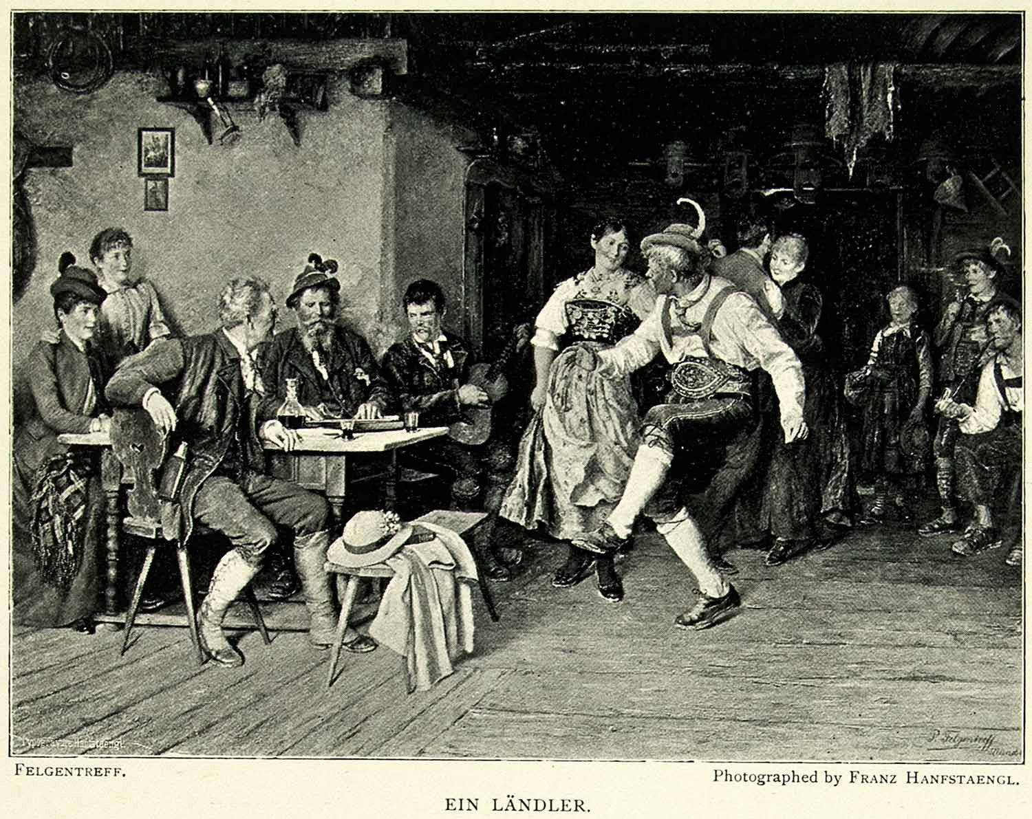 1895 Print Felgentreff Ein Landler German Austria Folk Dance Music Song Pub Art - Period Paper
