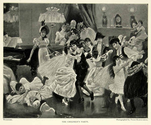 1895 Print Jozef Wodzinski Art Children's Party Music Song Kids Dancing Costume