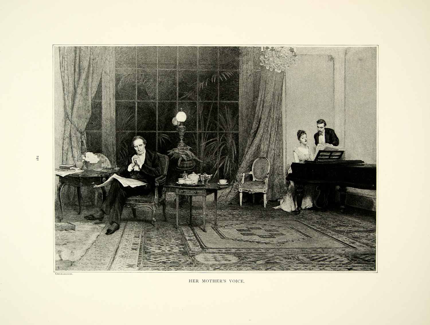 1895 Print Sir William Quiller Orchardson Art Her Mothers Voice Piano Victorian