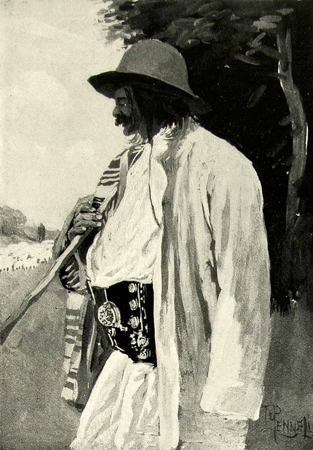1895 Print Joseph Pennell Art Gipsy Shepherd Gypsy Man Costume Portrait Painting