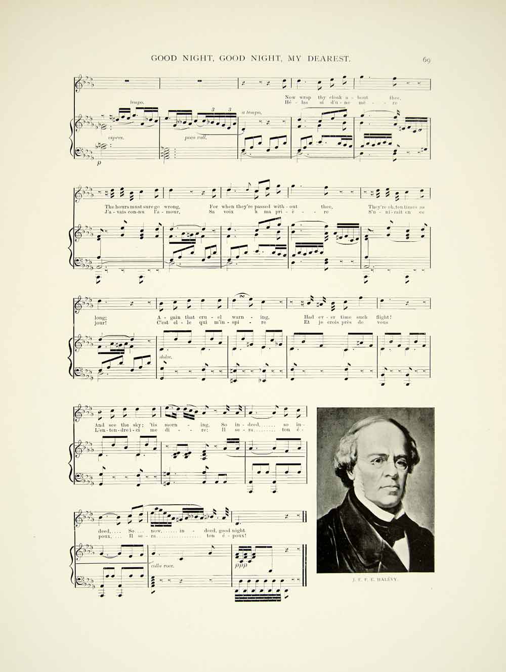 1895 Print Sheet Music Good Night My Dearest Opera La Juive Fromental Halevy