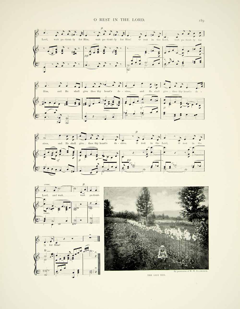 1895 Print Sheet Music O Rest In The Lord Oratorio Elijah Felix Mendelssohn Song